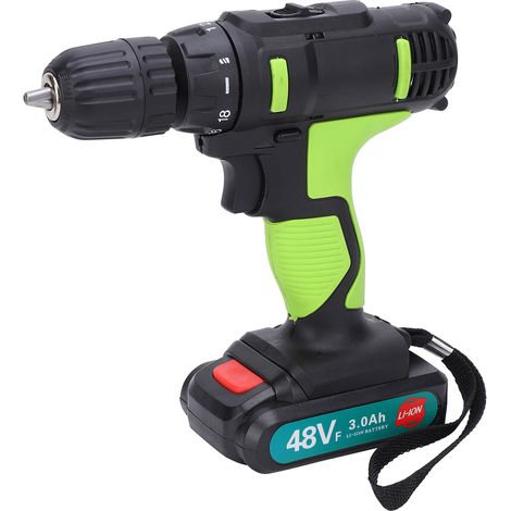 Black and green dual-speed lithium-ion drill, pistol drill, cordless drill, electric screwdriver, impact drill, two-function AC100-240V (one battery and one charger) (shipped with battery) European st (1/5)