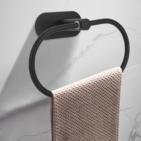 Portasciugamani da parete in acciaio inox 304, con ripiano portaoggetti nero. (1/5)