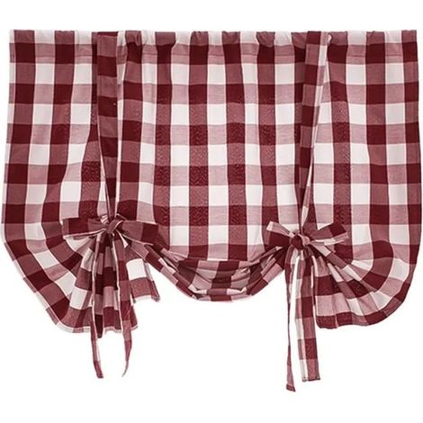 Stores à carreaux plats - Rouge - 60 x 120 cm - Stores romains à carreaux en lin et coton - Style champêtre - Lot de 2 (1/4)