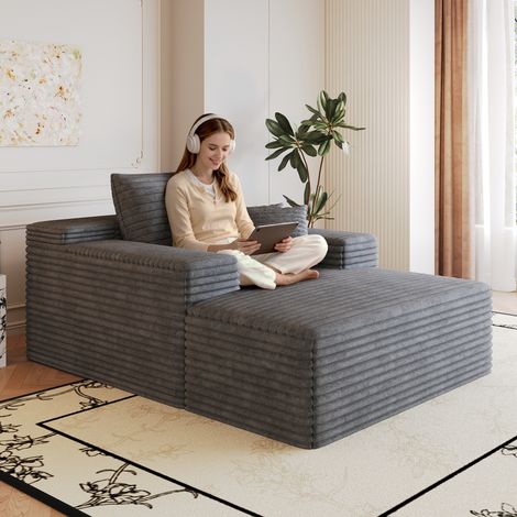Recamiere 115x159 cm aus dunkelgrauem Cordstoff, ohne Montage, für Wohnzimmer – MEUBLIV (1/5)