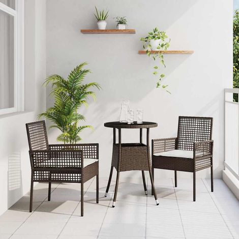 Garten Essgruppe 3 pcs Braun Poly-Rattan
