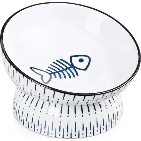 Mangeoire en céramique pour chat, gamelle surélevée avec support, inclinaison à 15°, protection du cou, prévention du refoulement (gamelles pour chat B) (1/5)
