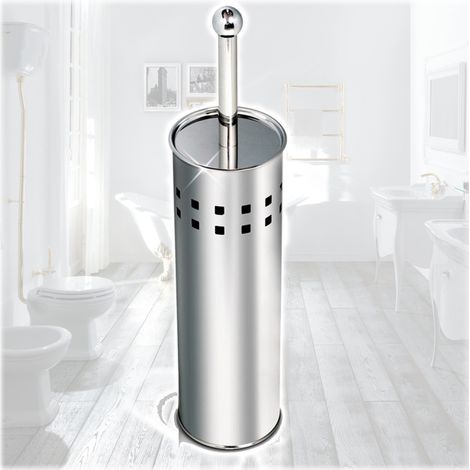 TRADE SHOP - Scopino Da Bagno Con Setole In Plastica Bianca E Portascopino In Metallo - (1/4)