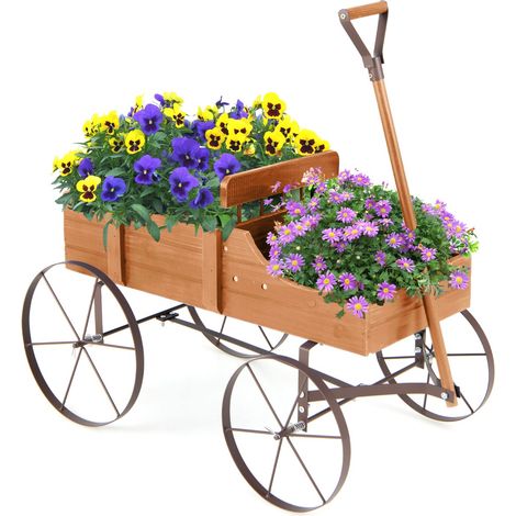 Fioriera da esterno a forma di carrello Carriola da giardino in legno decorazione per giardino e cortile dal design vintage Arancione (1/3)