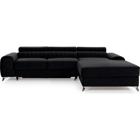 Canapé d'angle droit Noir convertible 3 places JAYSON assise mousse HR (1/5)