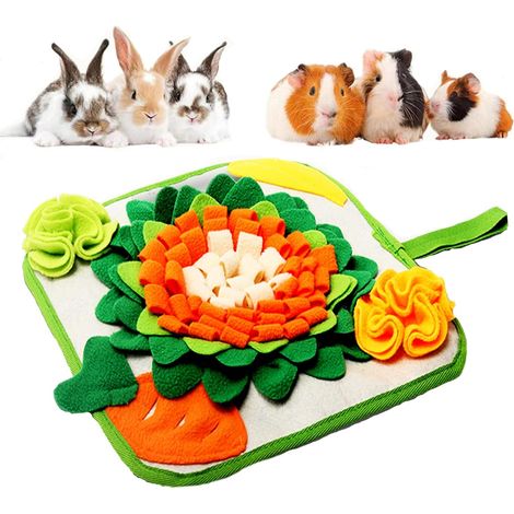 Tappetino olfattivo per conigli da 30x30 cm - Verde e arancione - Tappetino interattivo per l'alimentazione - Distributore di snack - Adatto a piccoli animali domestici (1/5)
