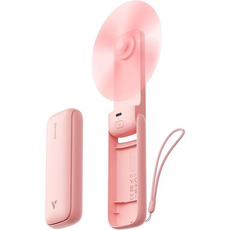 Ventilateur Portable à Main, Mini Ventilateur de Poche, USB Rechargeable [24H d'Autonomie], Petit Pliable pour Voyage, Été, Cadeau Femme et Fille-Rose