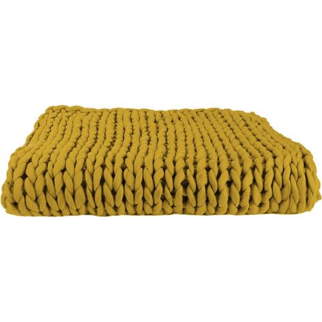 Plaid Déco Maille "Chunky" 120x150cm Jaune (1/5)