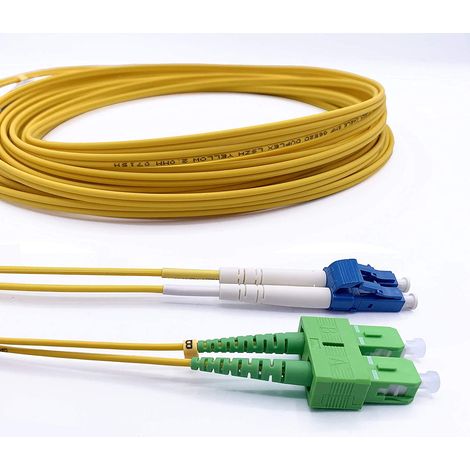 Elfcam® - Cable a Fibre Optique (Jarretiere Optique) OS2 Monomode Duplex SC/APC a LC/UPC, 10M (1/5)