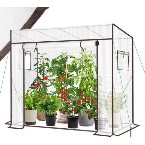Sekey – Serre à tomates tunnel blanche 200x77x170 cm – Toit incliné – Film PE 135 g/m² résistant aux UV – Ventilation optimisée avec porte enroulable