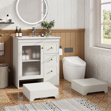 Mueble baño con lavabo y almacenaje LED blanco HAVRYA (1/5)