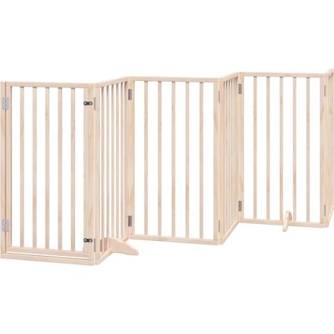 Barrière de sécurité pour chien animaux de compagnies avec porte 6 panneaux bois de peuplier marron (1/5)