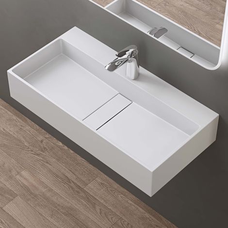 doporro Lavabo sobre encimera 80x40x14cm de diseño Colossum6028 lavabo en blanco mate de fundición mineral con 1 orificio para grifería