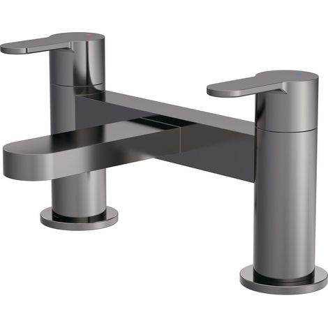 Round Deck Mounted Bath Filler Tap - Brushed Pewter