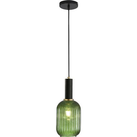 Suspension Moderne en Verre Strié avec Douille E27, Luminaire Suspendu pour Îlot de Cuisine, Salle à Manger, Chambre (Vert, 13cm) (1/5)
