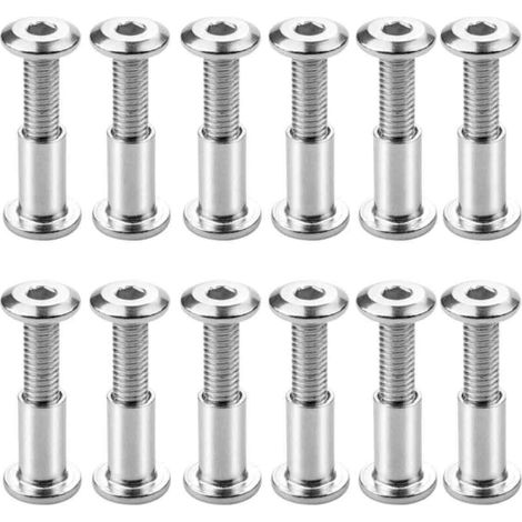 Paquete de 12 tornillos M6 x 22 mm, tornillos de cabeza hexagonal, tuercas huecas, acero inoxidable, para montaje de muebles. (1/5)