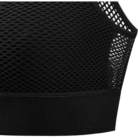 Soutien-gorge de sport pour femme, sans armatures, rembourré doux, soutien-gorge de yoga, élastique, haut de sport en maille respirante, course à pied, cyclisme, noir, XL. (1/5)