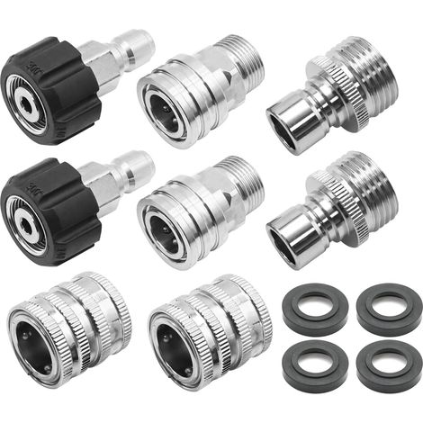 Lot de 8 adaptateurs nettoyeur haute pression M22 pivotant vers 3/8 pouce et 3/4 pouce raccord rapide inox