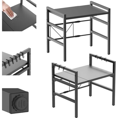 Grille rétractable pour four à micro-ondes à double couche avec 6 crochets, longueur/hauteur réglable, grille de comptoir de cuisine indépendante, matériau en acier au carbone, support de rangement de (1/5)