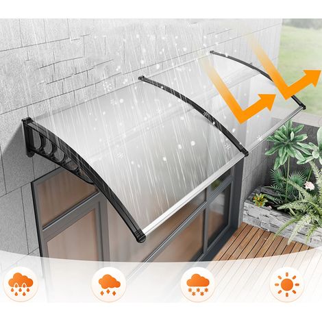 Fuleadture Marquise de porte 200x90 cm – Auvent solaire transparent, pare-soleil mural extérieur, protection contre la pluie et les intempéries, panneau anti-UV à 95 % (1/5)