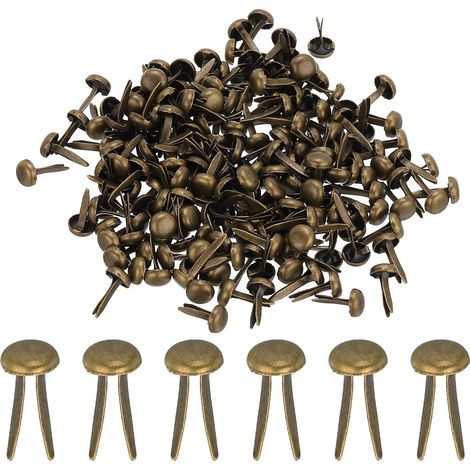 500 Pcs Attaches Rapides en Laiton en Papier Broches Divisées Pastel Mini Clou en Métal Tête Ronde Attache Plaquée pour l'Artisanat Scrapbooking Fournitures DIY, Bronze, 4,5 x 8 mm (1/5)