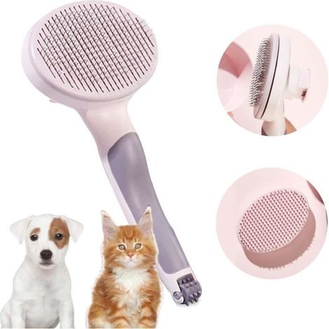Brosse Chiens Chats,Brosse Poils Animaux,Brosse pour animaux de compagnie 2 en 1,Adapté pour les Cheveux Courts et Longs(rose) (1/4)