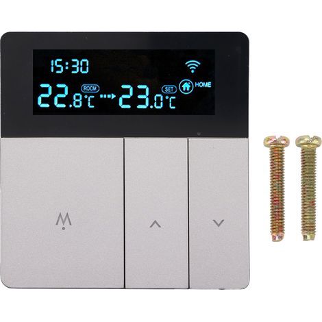 3A Thermostat intelligent Écran couleur LCD Chaudière de chauffage à eau programmable de haute précision pour centre commercial à domicile AC90-240V Gris sans WiFi (1/5)