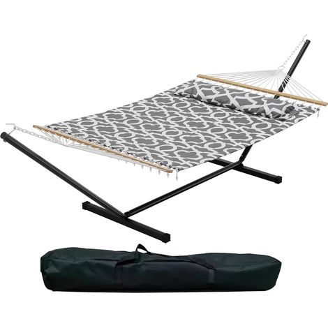 Hamac 2 Places de Luxe avec Support Extérieur - Largeur 145 cm - Toile Confort Premium - Charge Max 204 kg - Jardin - Gris Clair (1/5)
