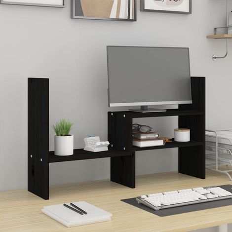 Soporte para monitor madera maciza pino negro (39-72)x17x43 cm