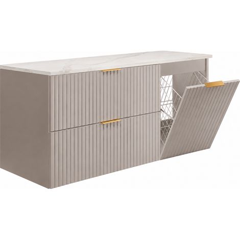 Set di mobili da bagno con cesto portabiancheria e piano, maniglie dorate, cachemire/marmo Bianco, 120 x 46 x 57 cm (1/5)