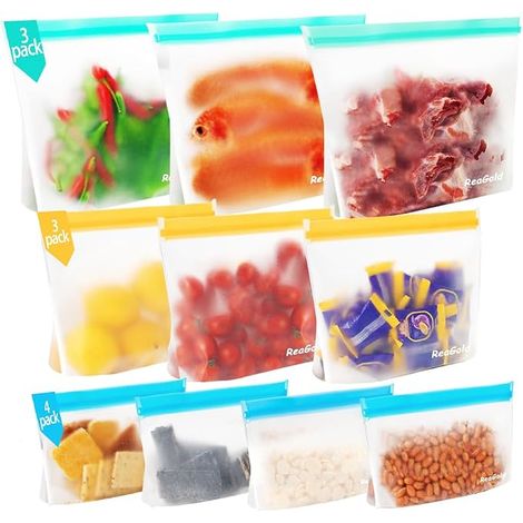 10 Pack Reusable Freezer Bags and Stand Up, Zip Freezer Bag for Food, Sandwich Bag, Reusable Storage Bags, BPA Free Silicone Freezer Bags (1/5)