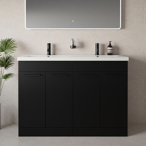 Napoli 390 Matt Black 1200mm 4 Door Vanity Unit with Double Glide Basins - 1200mm - Matt Black 160mm Handle