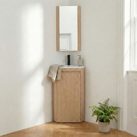 SORRENTO Eckwaschbecken-Unterschrank auf Füßen mit Armatur und Schrank (1/5)