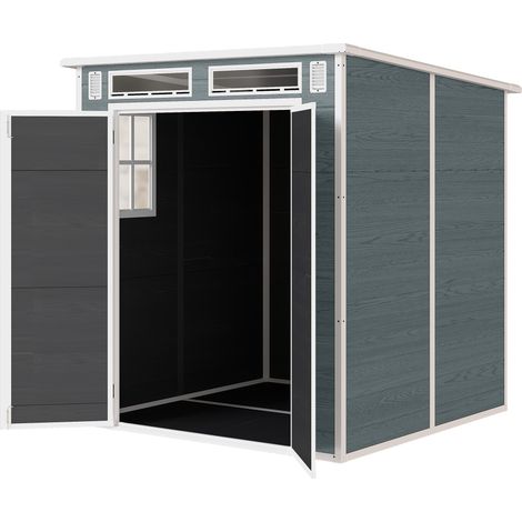 Abri jardin 2,89 m² aspect bois 3 fenêtres double porte ventilation plancher serrure 182 x 182 x 196 cm