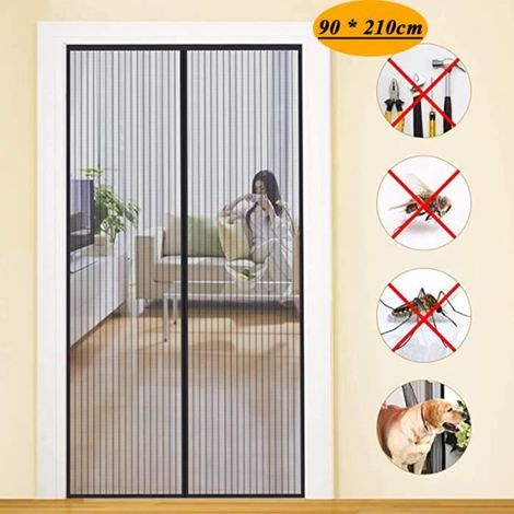Moustiquaire Magnétique Porte, Rideau Anti Mouche Bande Adhésive, Fermeture Automatique Maille Ultra Fine, Noir 90cm210cm (1/4)
