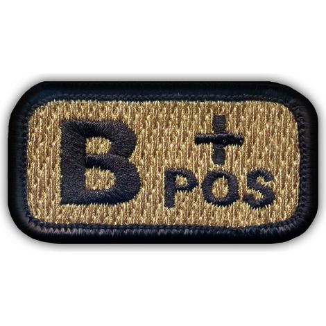 Patchion Blutgruppe B „positiv“ Coyote-Tan – Aufnäher/Abzeichen/Emblem zum Aufnähen