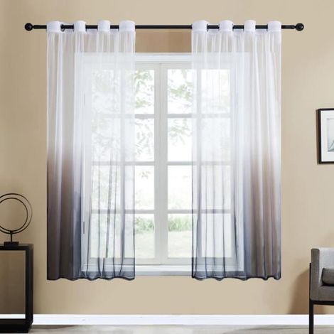 Rideau Voilage - LANCS - 130x162cm - Gris Dégradé - Semi-Transparent - Oeillets Argentés (1/4)