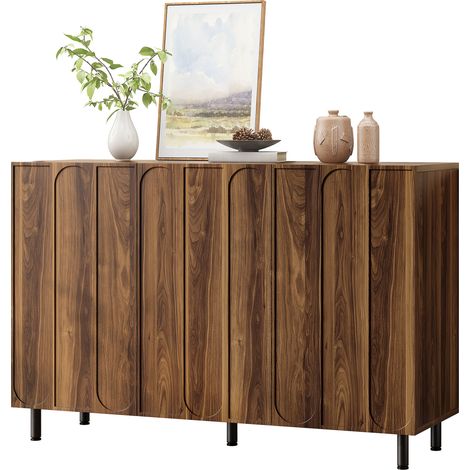 Buffet chaussures 2-en-1 en MDF et panneau de particules, 3 portes, étagères réglables, pieds métal, charnières amorties, finition bois foncé CHICFURN (1/5)