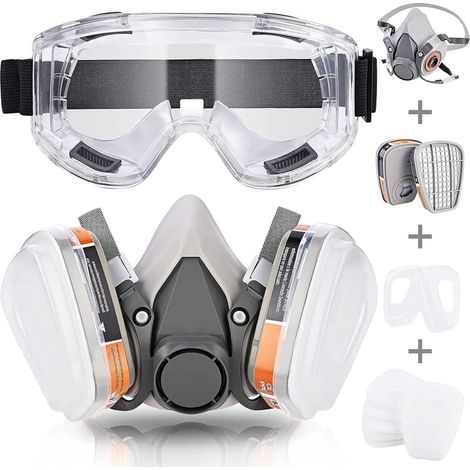 Respiratoire Réutilisable Masque de Protection, Anti gaz, Anti poussière avec Filtres Lunette pour Peinture, Poussière, Particules, Polissage, Ponçage, Soudage, Bricolage Protection de Travai (1/5)