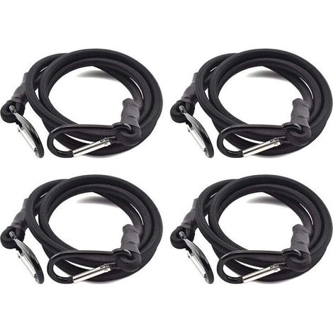 UlisemBungee elastische Bungee-Seile, 4er-Set, schwarz, mit Haken für Dachgepäckträger-Bungee-Seile (1 m)
