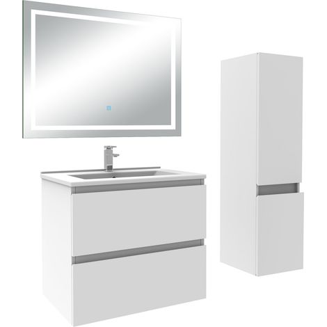 Acezanble Ensemble meuble salle de Bain 60cm simple vasque avec colonne et miroir 3 couleurs blanc