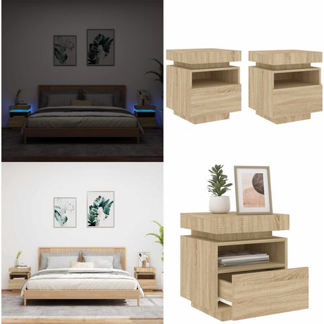 Armoires de chevet avec lumières LED 2 pcs chêne sonoma - Tables De Chevet - Meubles De Chambre - Luminaire Led - Meuble Moderne - Décoration Intérieure - Home & Living (1/5)