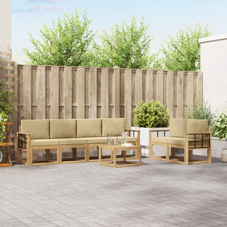 vidaXL Outdoor-Sofagarnitur mit Kissen 7 pcs Weiß und Beige (1/5)