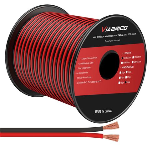 Fil électrique 30 m - 10 AWG - 2 x 5,1 mm² - Câble d'alimentation à 2 fils - 5 V/12 V/24 V - Câble d'alimentation en aluminium plaqué cuivre - Flexible et doux - Faible impédance (1/5)