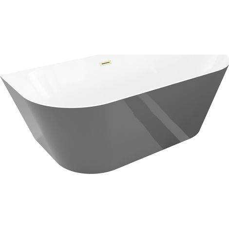 Mexen Oval Slim freistehende wandmontierte Badewanne 170 x 80 cm, weiß/grau, Überlauf gold gebürstet - 52661708062-55 (1/5)