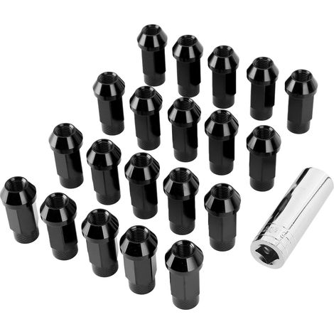 20 Stück 50-mm-Radmuttern, Universal-M12x1,5-Gewinde, Aluminiumlegierung, mit Montageschlüssel, Schwarz (1/5)
