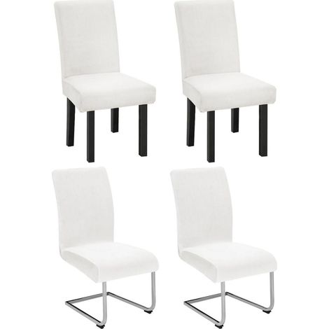 Lot de 4 housses de chaise en velours stretch blanc pour chaises sans accoudoirs (1/5)