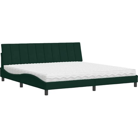 Lit double  Lit adulte  Lit avec matelas Hanko vert foncé 200x200 cm velours (1/5)