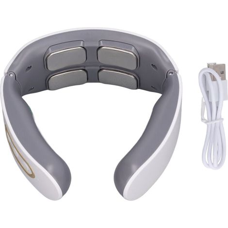 Masseur cervical TENS 4 têtes 6 modes 9 vitesses - Chauffage compression - Drainage lymphatique - Blanc