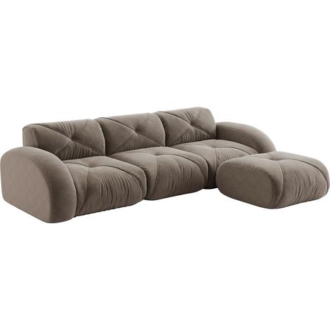 Sofá modular esquinero en L con puf, 3 plazas, chenilla topo (1/5)